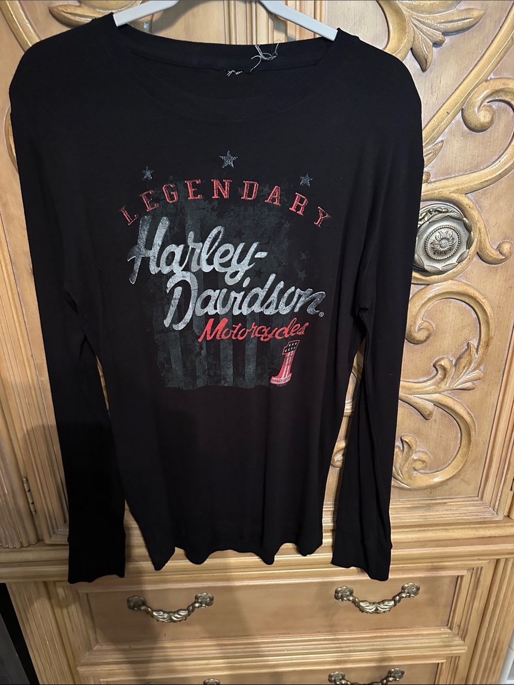 Harley-Davidson Black Long Sleeve Tee with Red & Silver Logo